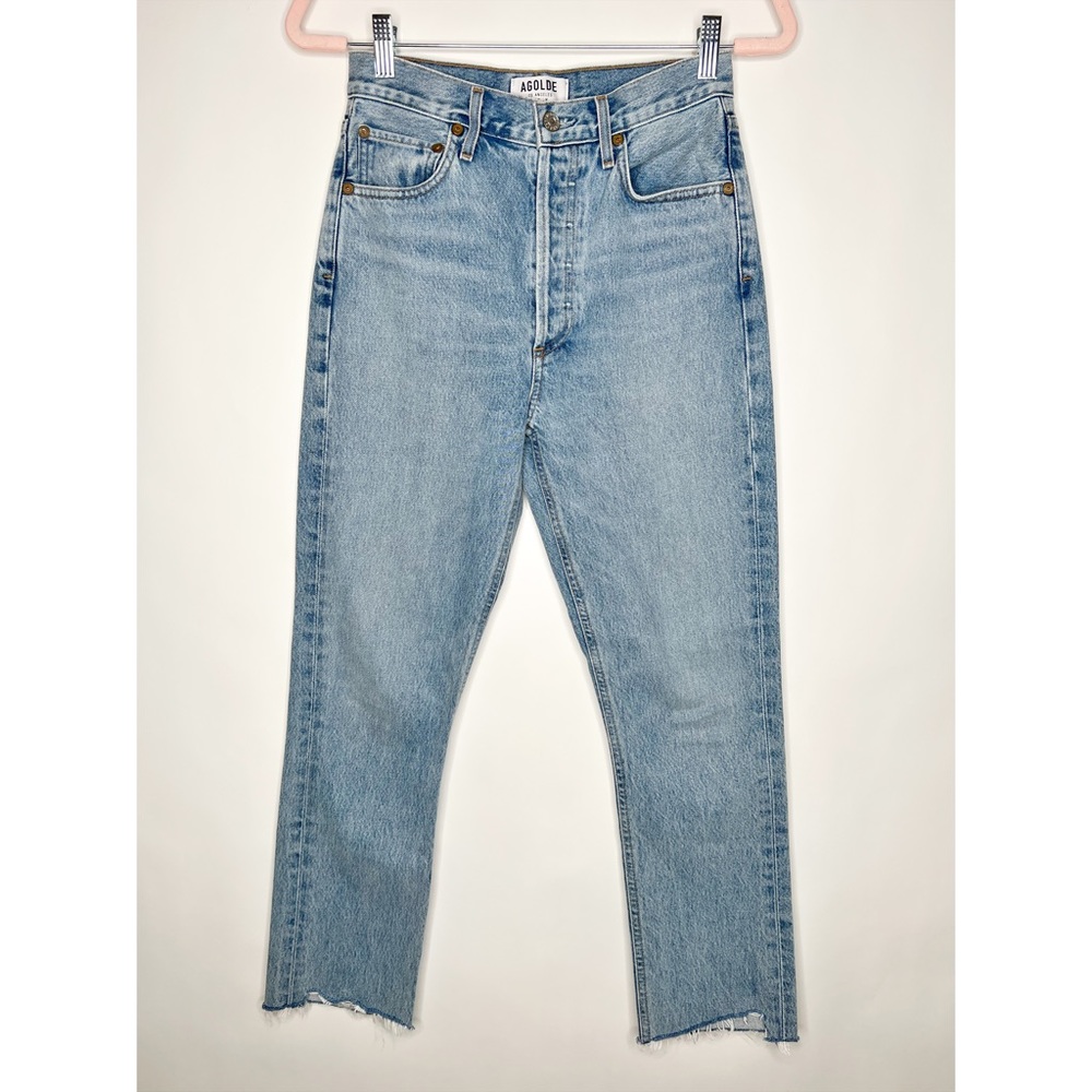 Agolde Riley High Rise Straight Crop Jeans Zephyr Wash Frayed Hem Size 25
